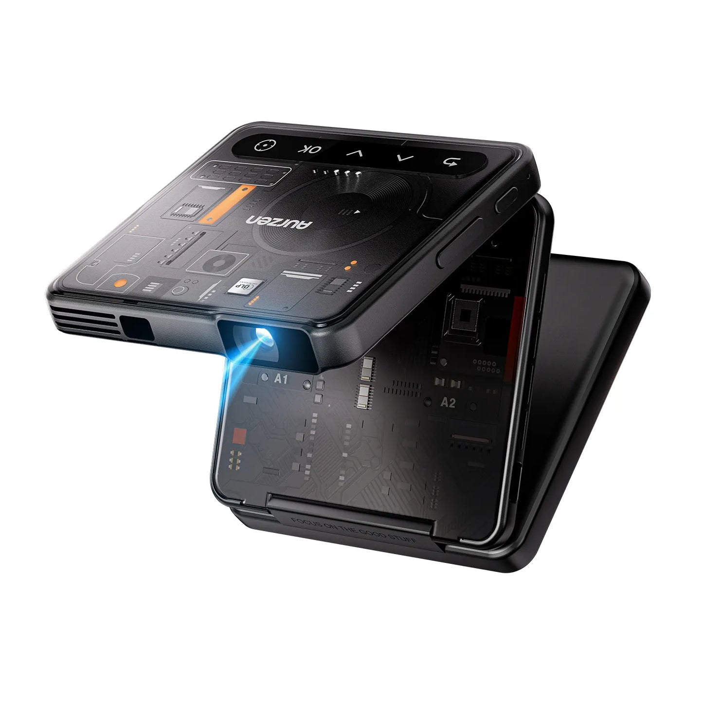 ZIP Cyber Edition firing projection light while standing in a full Z-fold structure for optimal viewing angle