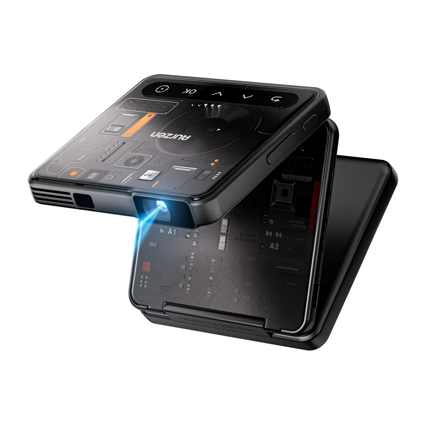 ZIP Cyber Edition firing projection light while standing in a full Z-fold structure for optimal viewing angle