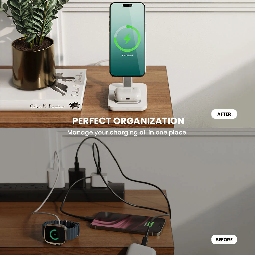 Journey MagSafe Compatible 3-in-1 Wireless Charging Stand with Wall Charger