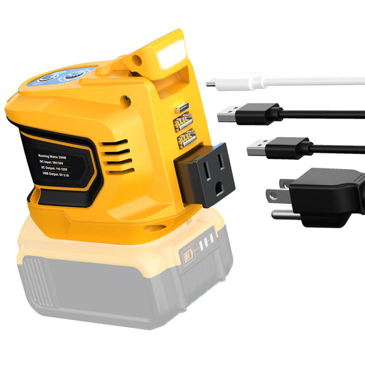 220W Portable Power Inverter E-carke Compatible with DeWALT 20V Battery (Tool Only), DC 20V to AC 110V Power Station with 1 AC Outlet, 2 USB-A, 1 Type-C & LED Light for Camping Outdoor Emergency