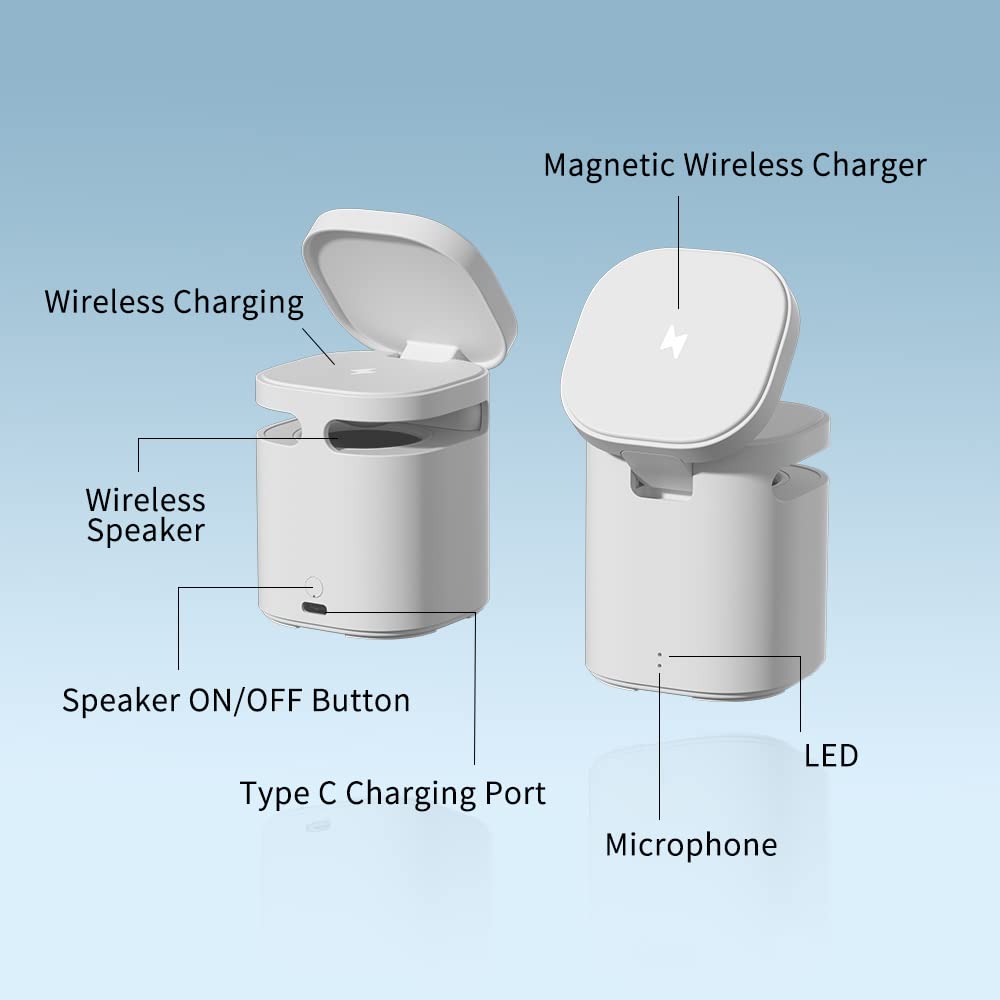 3-In-1 Magnetic Wireless Charger + Hifi Speakers(2 Wireless Charge Pads + High Bass Speaker)