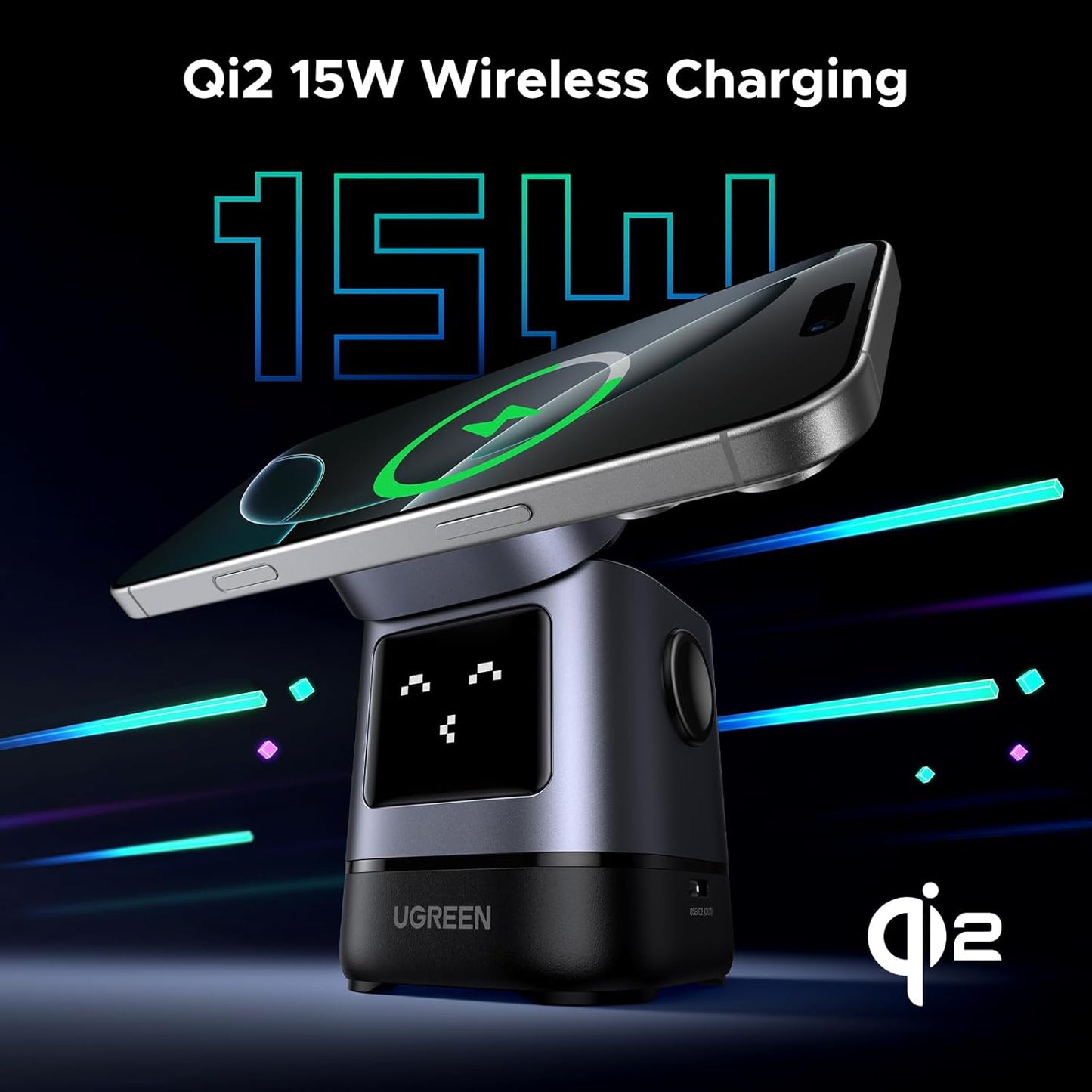 Ugreen mini portable wireless Stand, 3 in 1 Fast Charge Charging Station Compatible with Mag safe Charger Stand for iPhone + AirPods