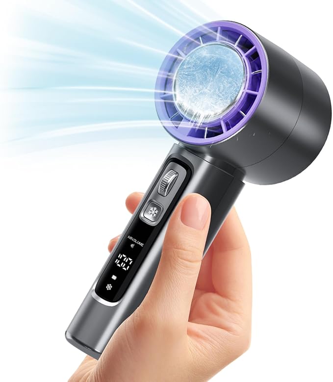 Portable Cold Compress Handheld Fan with Ice Pack Cooling, Rechargeable Mini Fan 4000mAh  with LED Display, for Travel, Office, and Outdoor