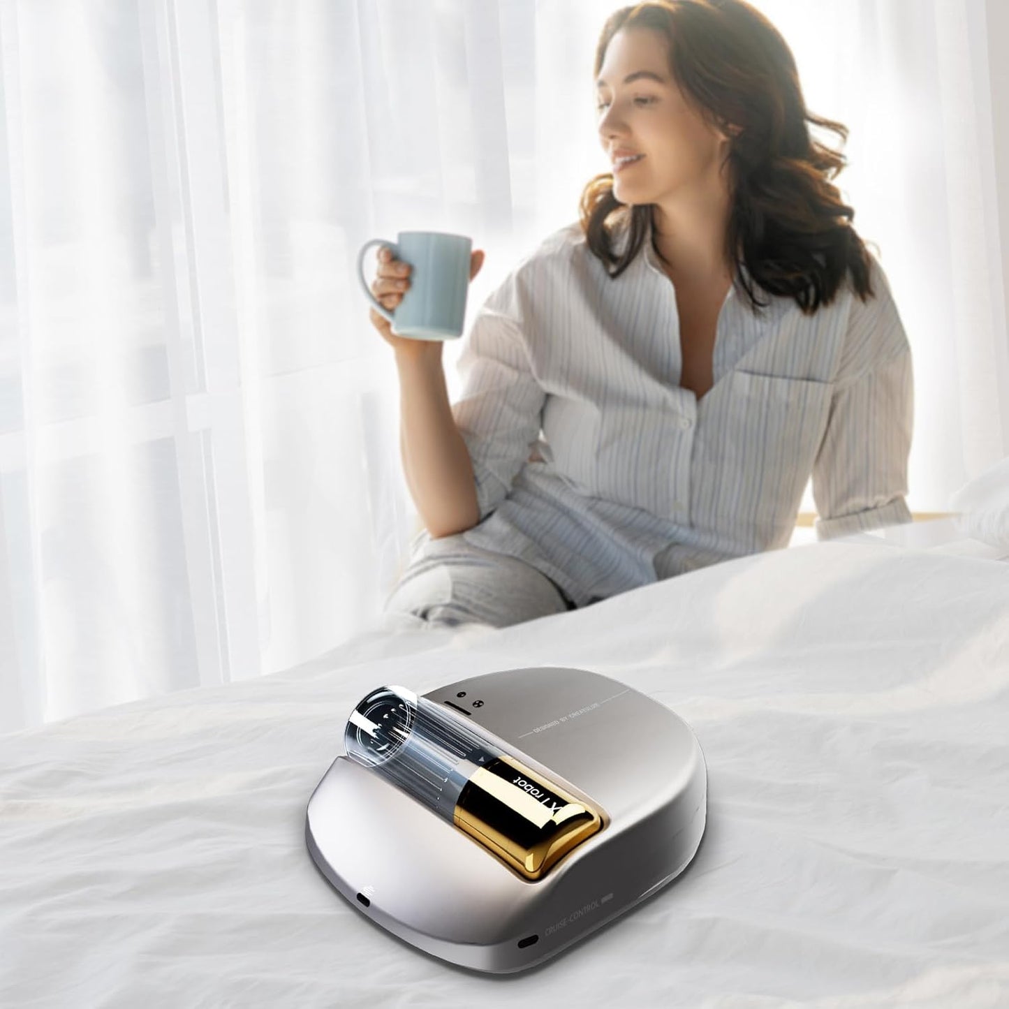 3 in 1 Cordless Robot Bed Vacuum Cleaner with 270nm UV Light - Smart Navigation, 14AW Strong Suction & Edge Detection Technology for Mattress, Sofa, Carpet