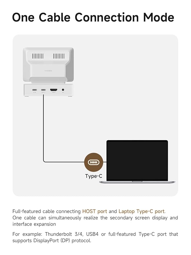 3.5 in Portable Mini Monitor USB-C Type-C Integrated Docking Station with IPS Screen 178 Wide Viewing Angle