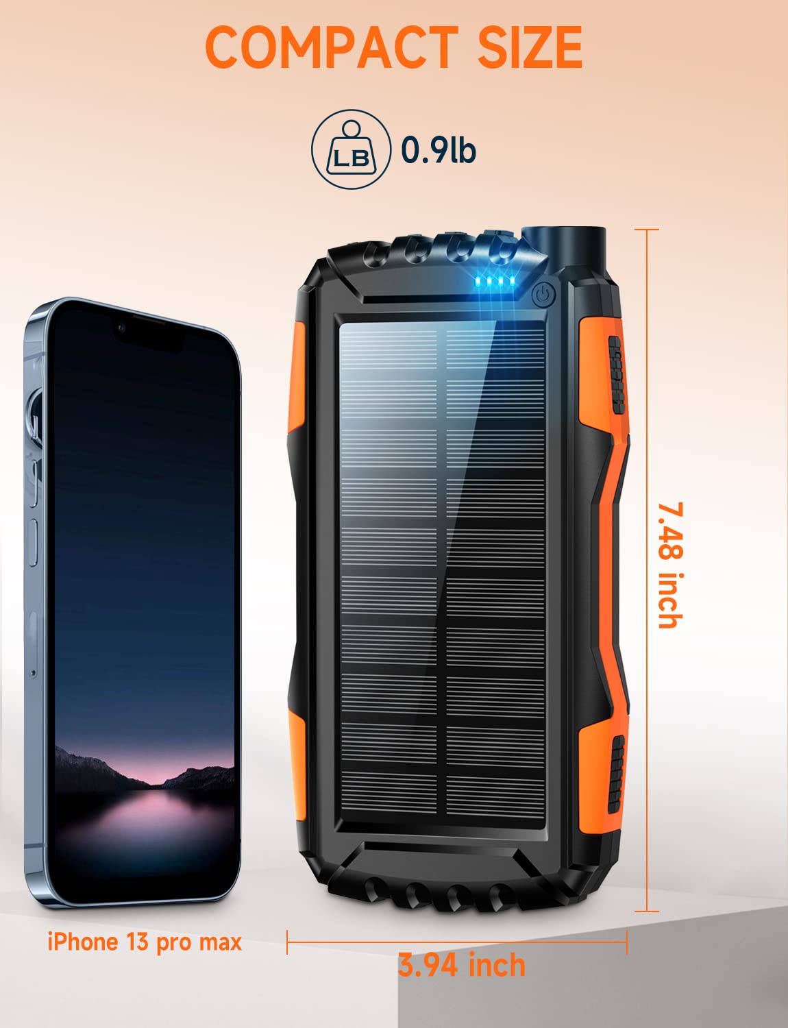 Power-Bank-Solar-Charger 42800mAh  Fast Charging with 3 Built-in Cables LED Flashlight Portable External Battery Pack Compatible with All Smartphone,...
