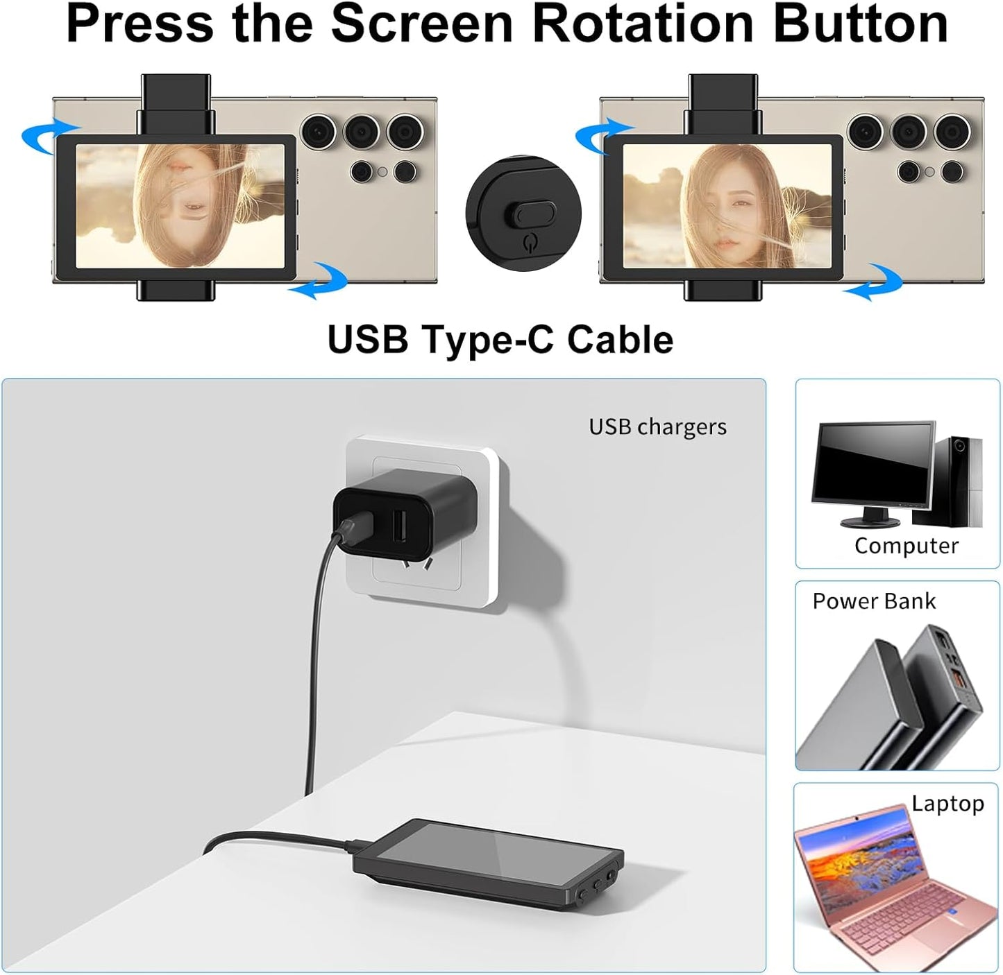 Phone Vlog Selfie Monitor Screen, Magnetic Phone Holder Clip Mount, Iphone & Andriod