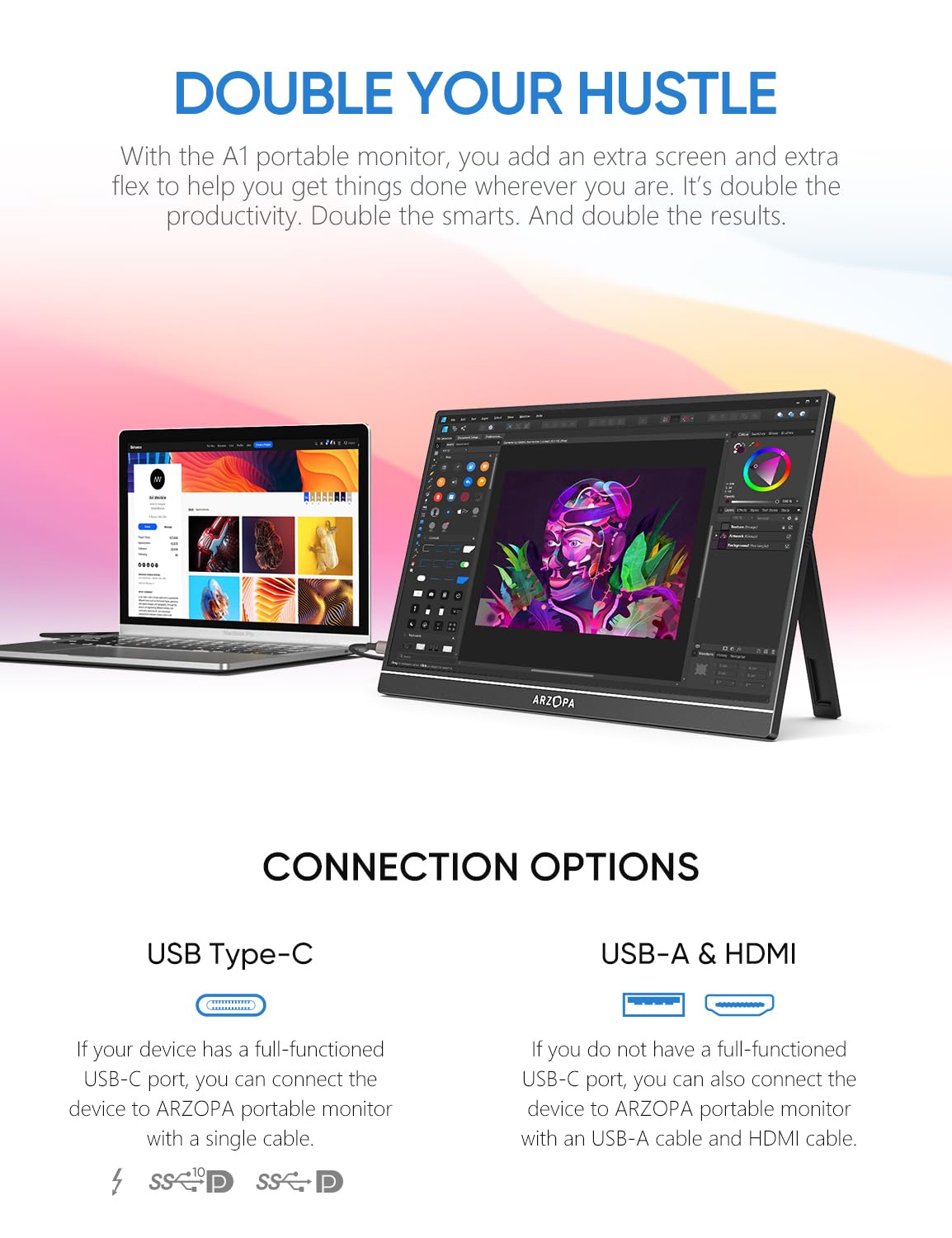 15.6'' FHD 1080P Portable Monitor with Kickstand,60Hz Ultra-Slim Portable Laptop Monitor with Speaker- IPS Eye Care Display for PC, MacBook, Mobile, Xbox, PS5 - USB C & HDMI Connectivity
