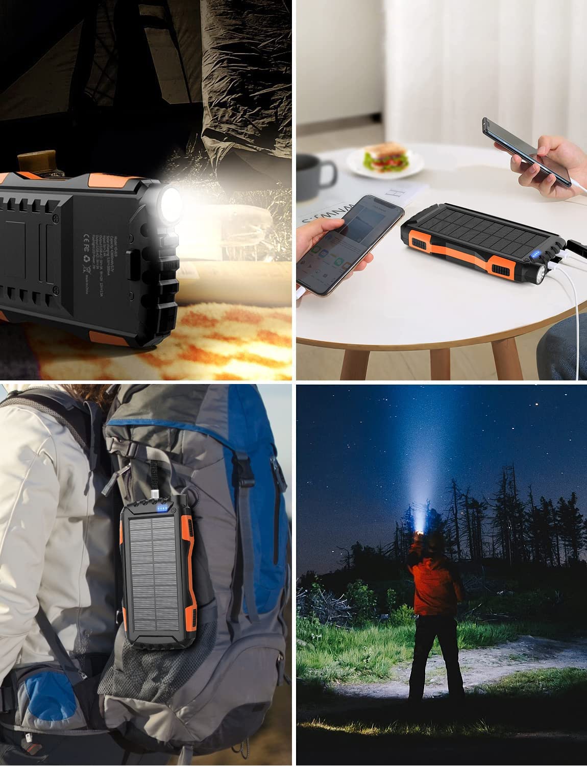 Power-Bank-Solar-Charger 42800mAh  Fast Charging with 3 Built-in Cables LED Flashlight Portable External Battery Pack Compatible with All Smartphone,...