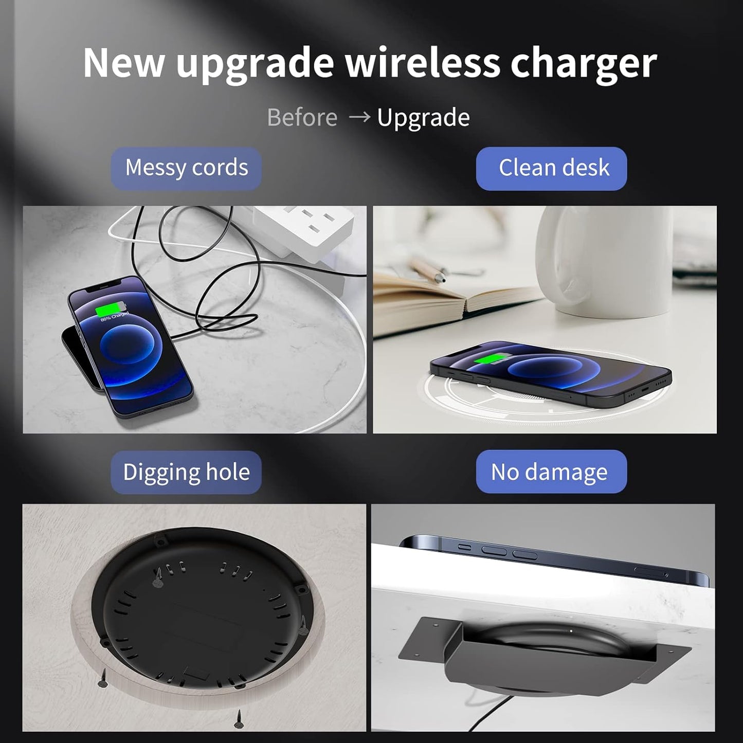 Invisible Wireless Phone Charger, Long Range Wireless QI Charger, Furniture Hidden Under Desk Wireless Charging Station For iPhone