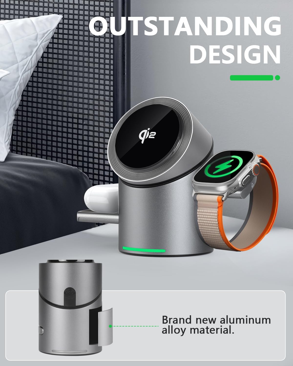 3 in 1 Auto Rotation Wireless Charging Station, Mag-Safe Wireless Charging Stand, Qi2 15W
