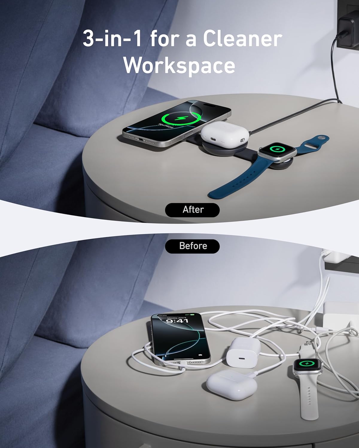 Anker MagSafe Compatible MagGo UFO 3-in-1 Charger, Wireless Charging Station