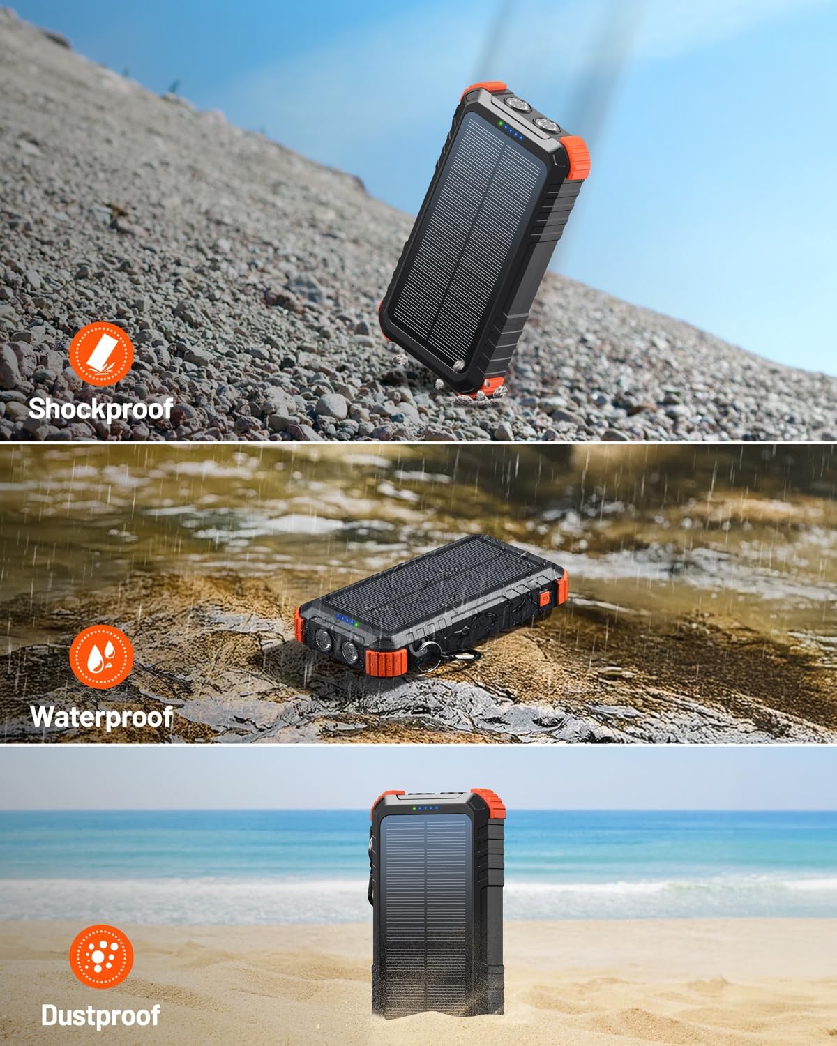 Power-Bank-Solar-Charger 42800mAh  Fast Charging with 3 Built-in Cables LED Flashlight Portable External Battery Pack Compatible with All Smartphone,...