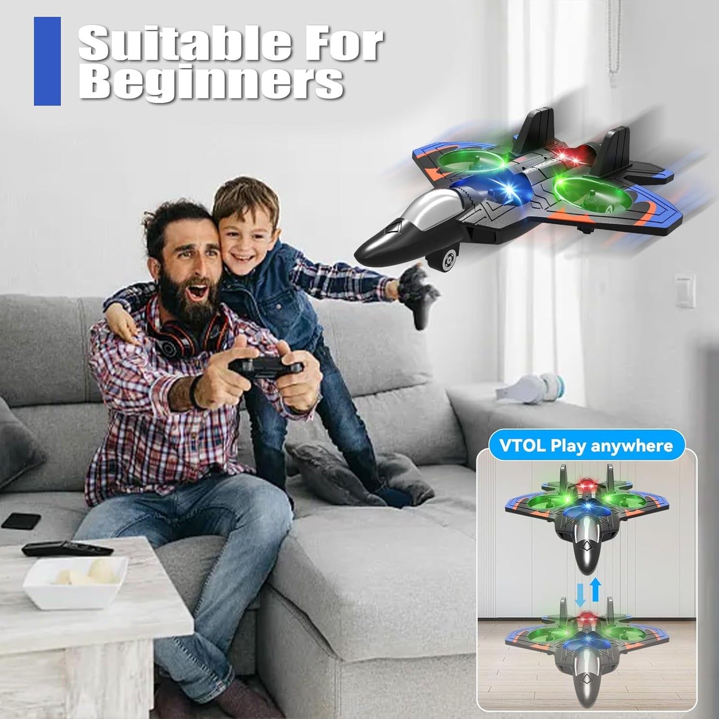 Rc Glider Flying Toy With Light Jet Airplane 2.4G EPP Stunt Remote Control Foam Fighter Plane
