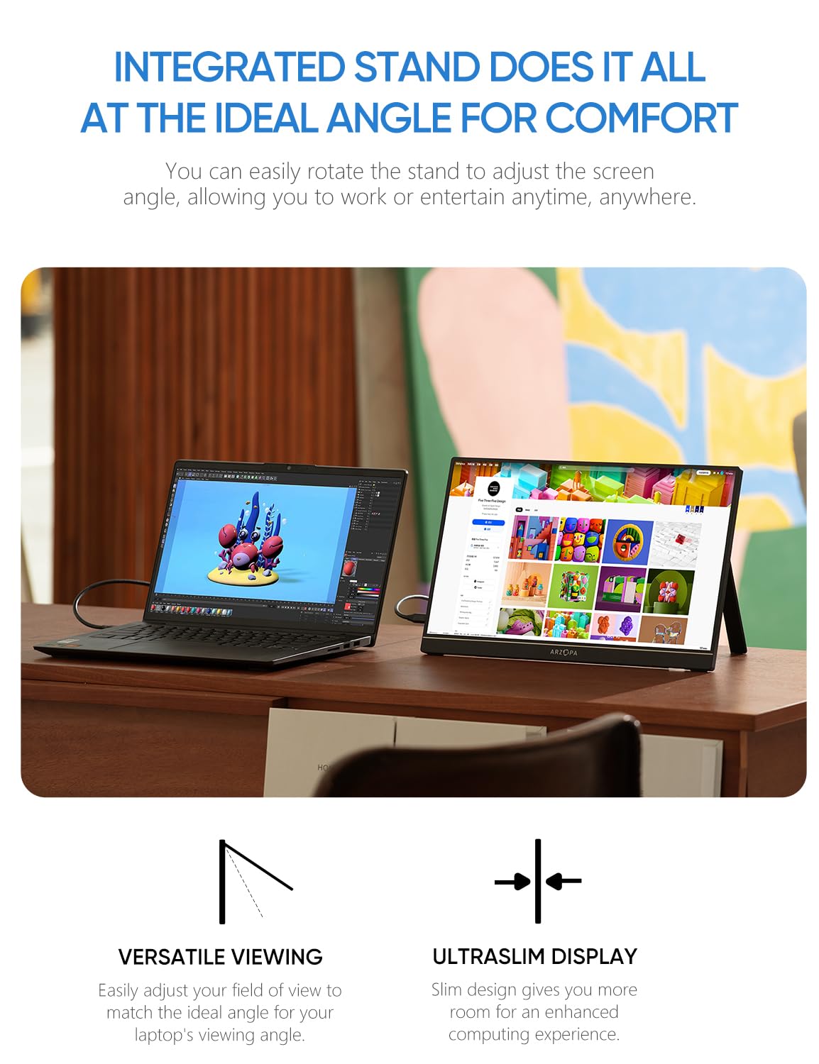 15.6'' FHD 1080P Portable Monitor with Kickstand,60Hz Ultra-Slim Portable Laptop Monitor with Speaker- IPS Eye Care Display for PC, MacBook, Mobile, Xbox, PS5 - USB C & HDMI Connectivity