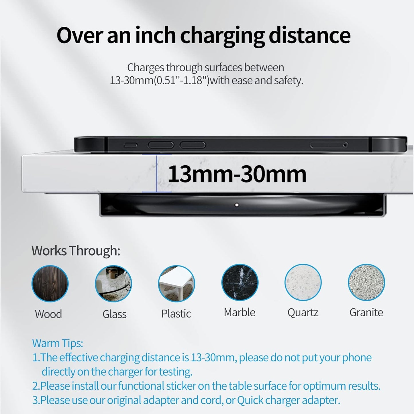 Invisible Wireless Phone Charger, Long Range Wireless QI Charger, Furniture Hidden Under Desk Wireless Charging Station For iPhone