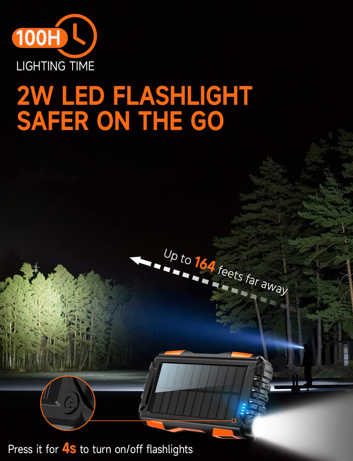 Power-Bank-Solar-Charger 42800mAh  Fast Charging with 3 Built-in Cables LED Flashlight Portable External Battery Pack Compatible with All Smartphone,...