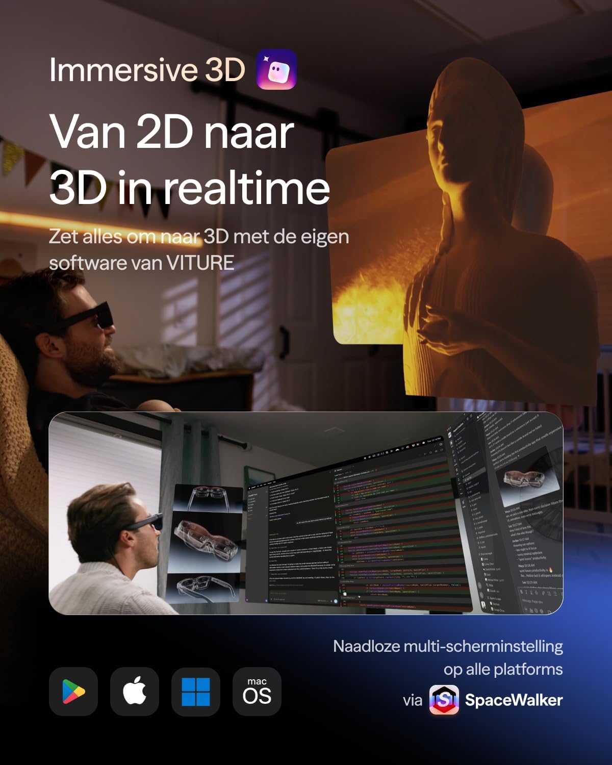 Pro 2 XR/AR VIRTURE  Glasses for Gaming XR, Travel and Work, 146 Inch |