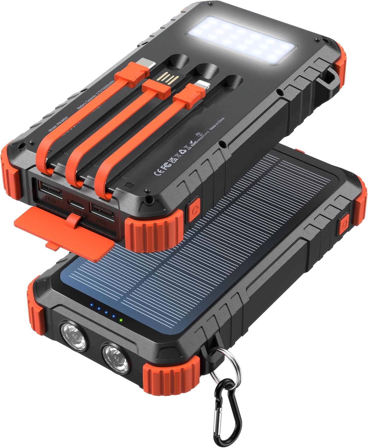 Power-Bank-Solar-Charger 42800mAh  Fast Charging with 3 Built-in Cables LED Flashlight Portable External Battery Pack Compatible with All Smartphone,...