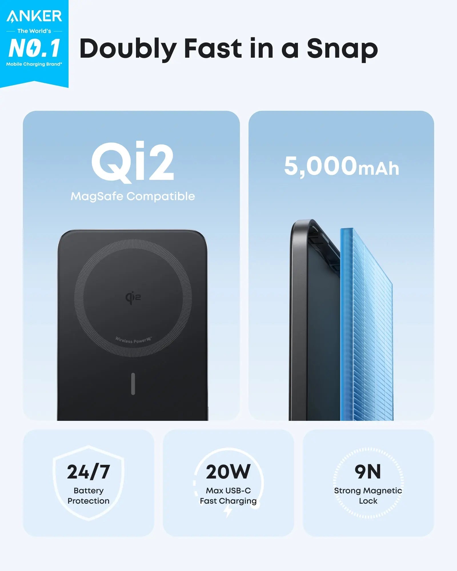 Anker MagGo Nano Ultra-Slim 5000mAh Qi2 Certified 15W Power Bank A1665 Tech House