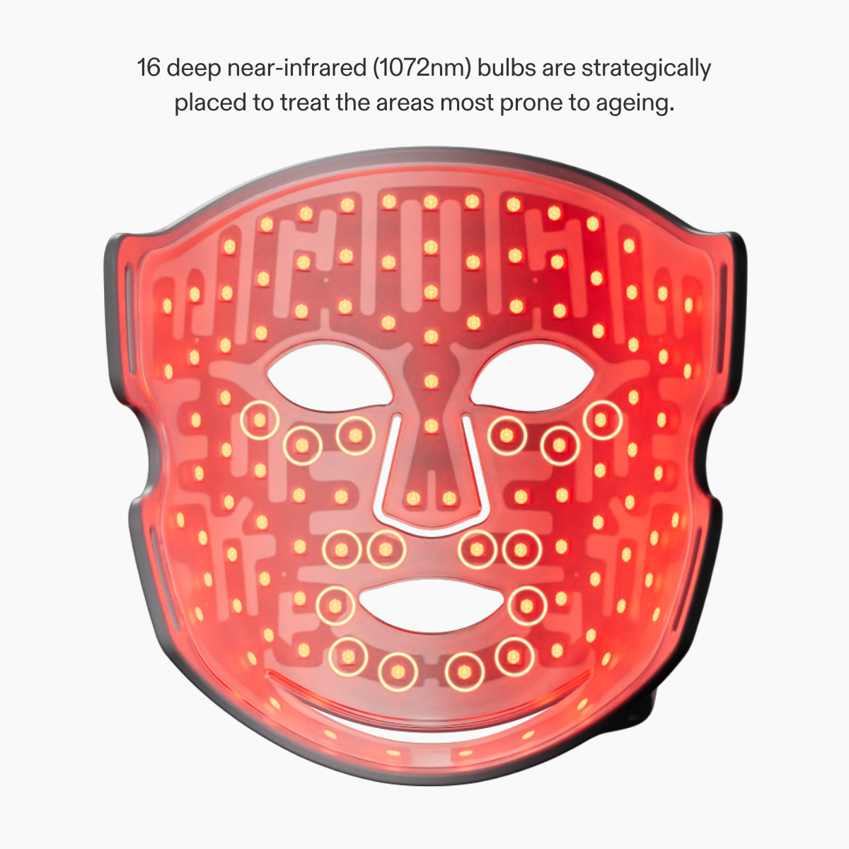 Infographic explaining the deep near-infrared LED bulbs in the CurrentBody Skin LED Red Light Therapy Face Mask