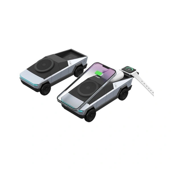 Cybers-Dock Cyber-truck-like 3-in-1 Wireless Charging Station | Fast Charging Dock for Phone, Watch & Earbuds