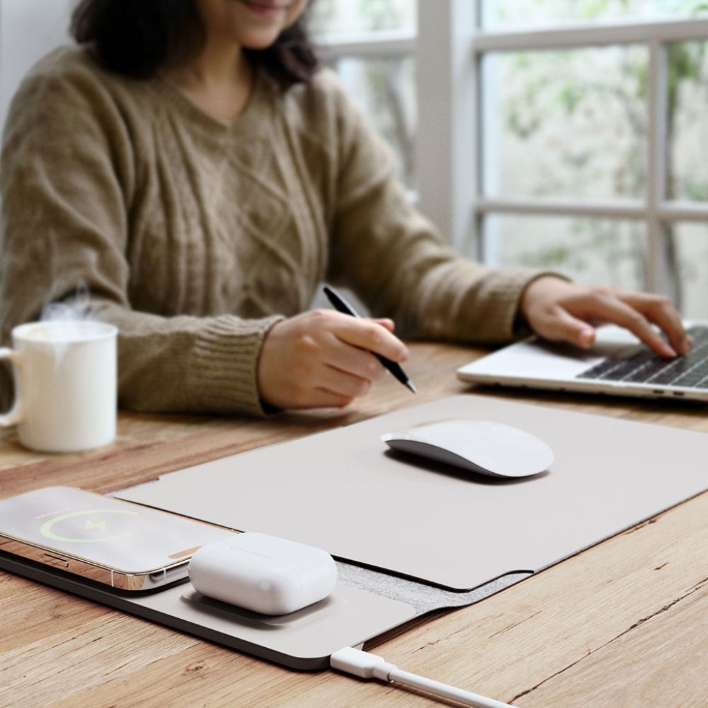 4 in 1 Laptop Sleeve with Wireless Charging Power Sleeve Pro, Slim-Flexible Case, Mousepad, Surface Mat. , Charge 2 Devices at Once USB-C Port, Compatible with MacBook