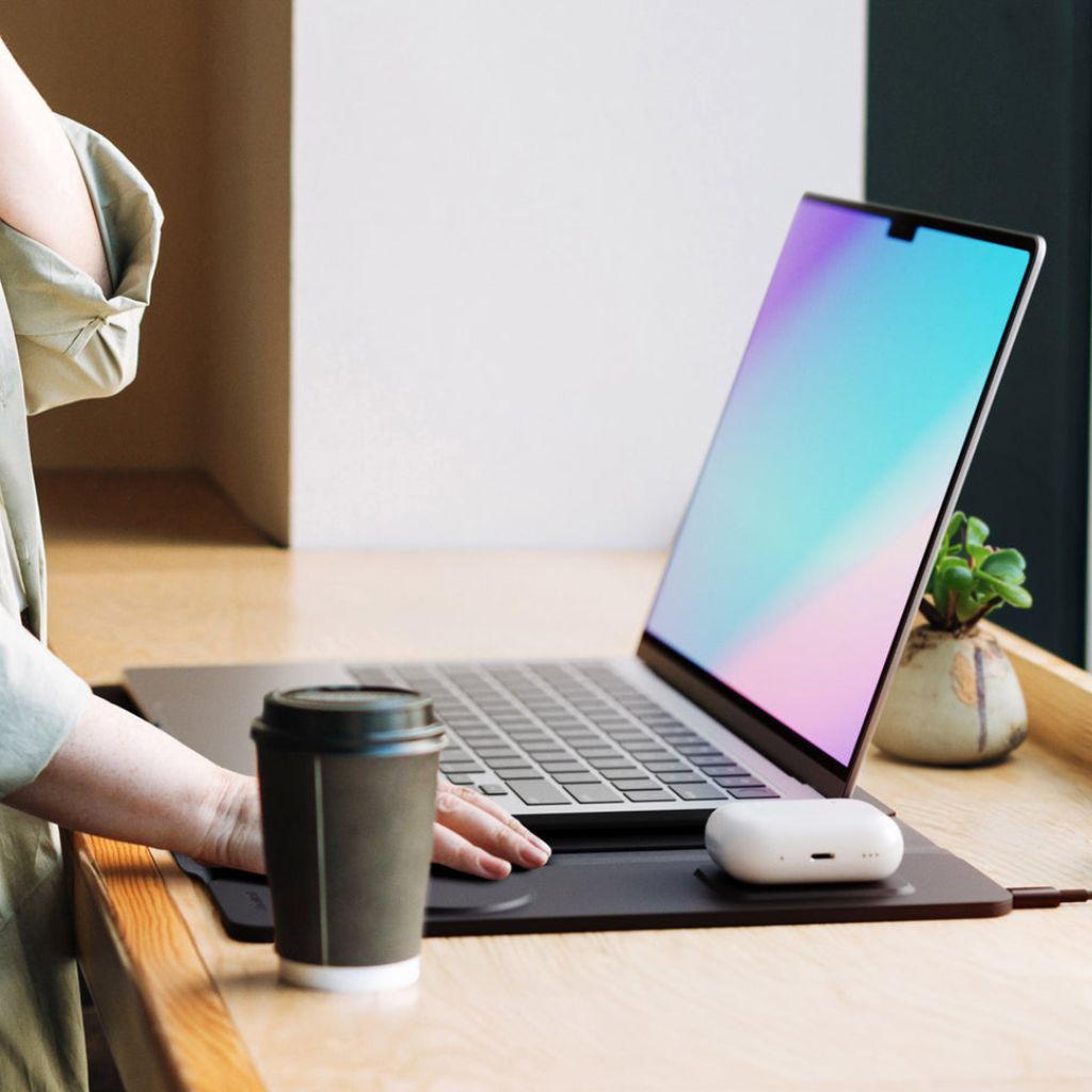 4 in 1 Laptop Sleeve with Wireless Charging Power Sleeve Pro, Slim-Flexible Case, Mousepad, Surface Mat. , Charge 2 Devices at Once USB-C Port, Compatible with MacBook